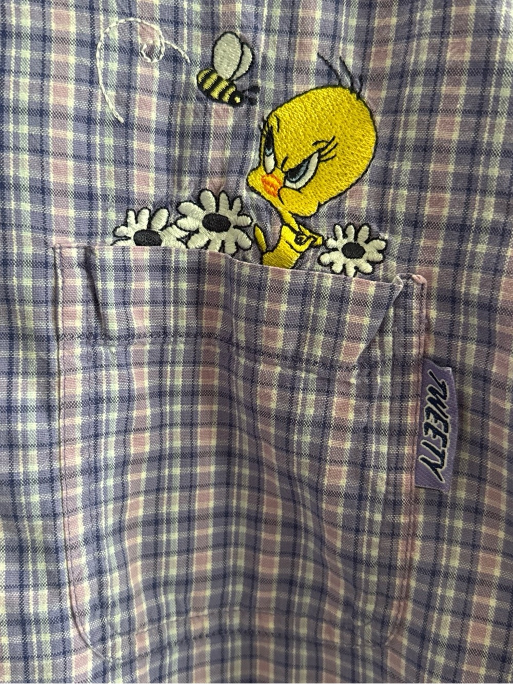 Looney Tunes Tweety Bird Plaid Button Front Shirt Women’s 22W 24W Purple Y2K - Picture 3 of 9